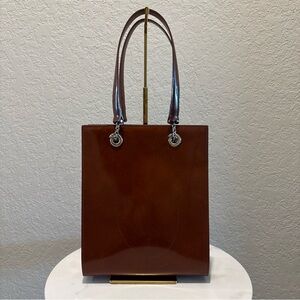 Cartier Brown Patent Leather Tote with Silver Hardware